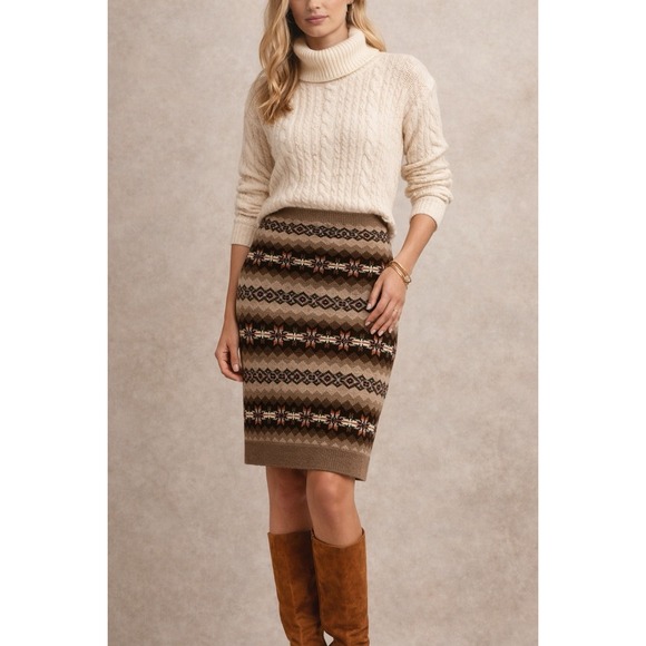 Lauren Ralph Lauren Wool Blend Southwestern Fair Isle Knit Pencil Skirt Small - Picture 5 of 5